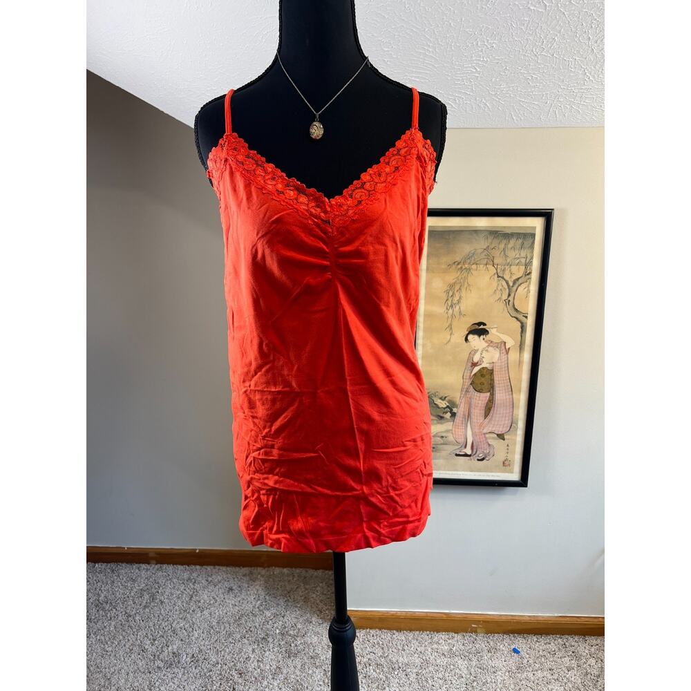 Lace Trim Cami Tank Layering Stretch V-neck Women's XL Orange Retro Y2K 90s